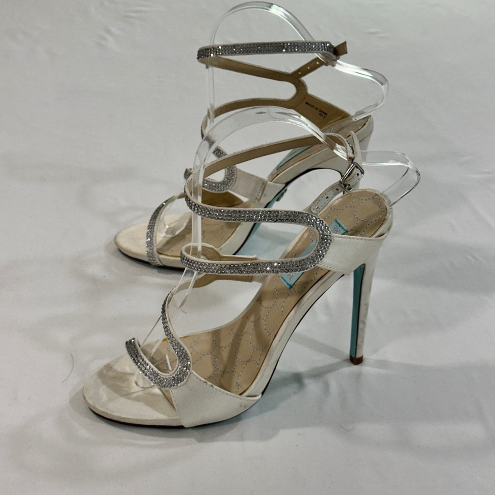 Betsey Johnson SB-GIFT Women 8.5M Ivory Rhinestone Strappy‎ Heel | Bridal Glam